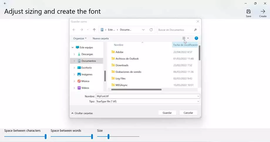Microsoft Font Maker enregistrer la police au format TTF