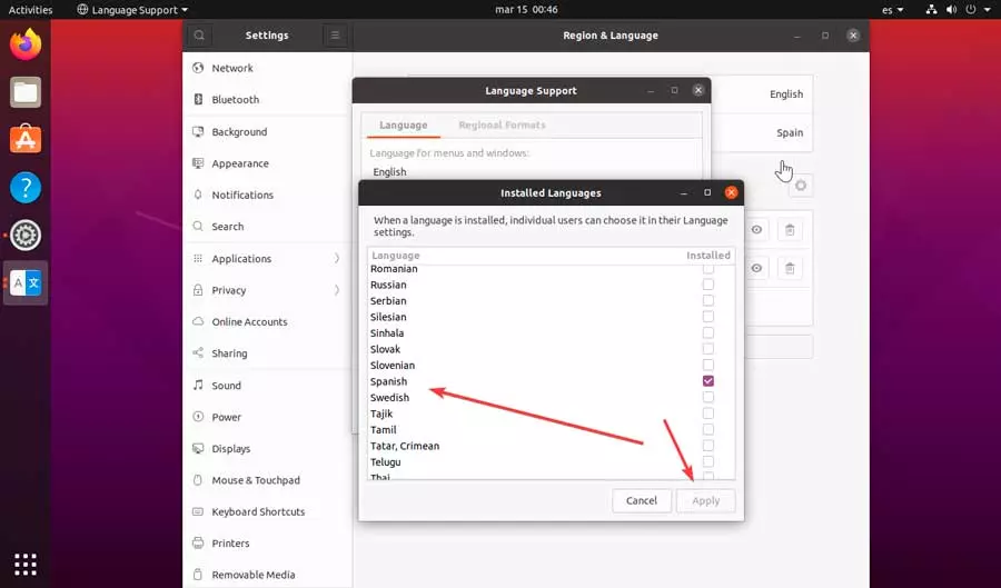Ubuntu sélectionne l'espagnol et applique