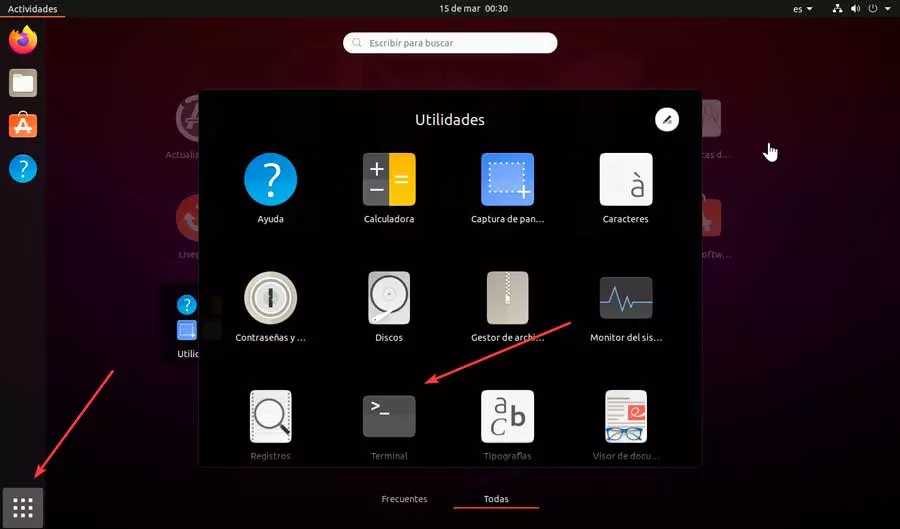 Ubuntu sélectionnez Terminal