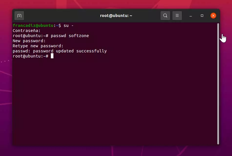 Terminal Linux changer le mot de passe d'un utilisateur en tant qu'administrateur