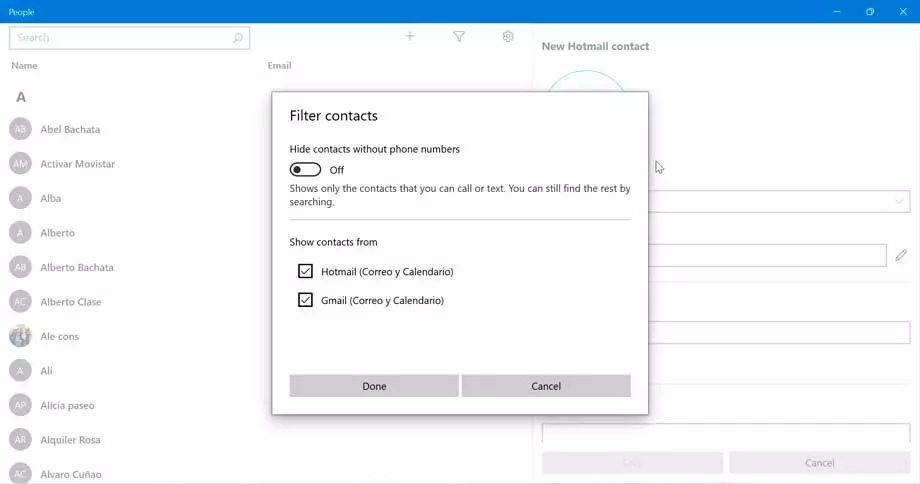 Filtrer les contacts dans Windows 11 Contacts