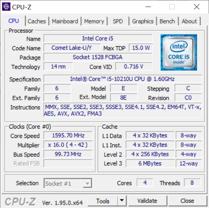 Onglet CPU-Z pour tout savoir sur le CPU
