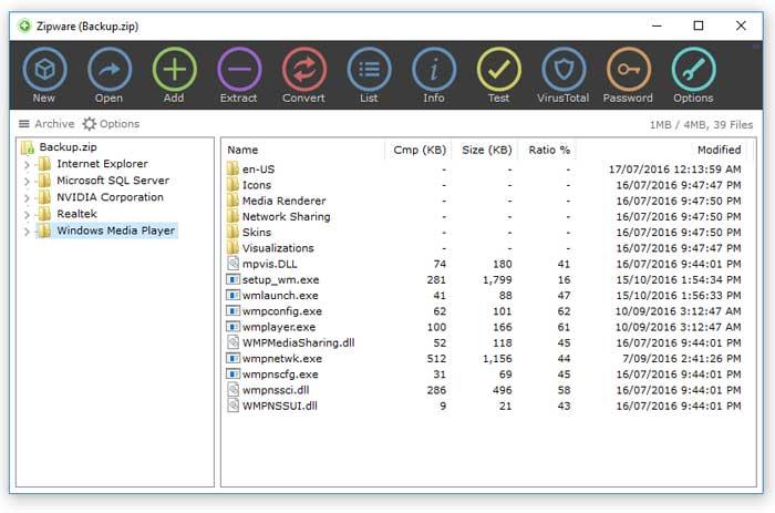 Programme Zipware pour compresser des fichiers