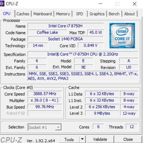 Interface CPU Z