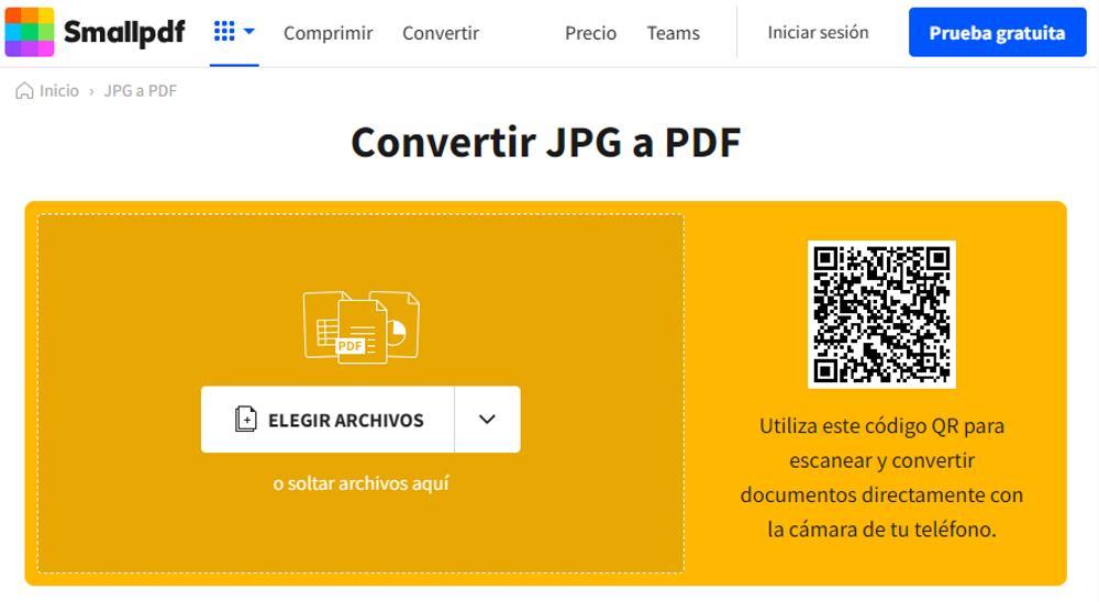 Convertir JPG en PDF avec Smallpdf