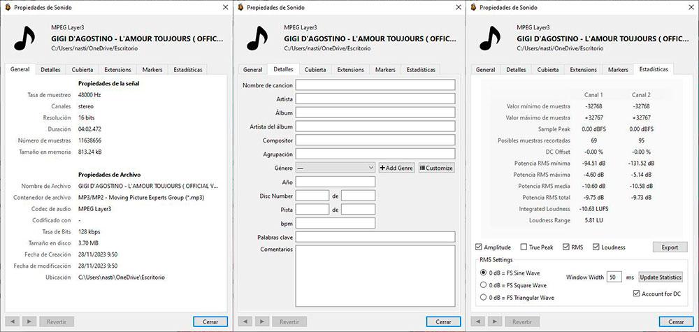 Informations sur les fichiers audio avec Ocenaudio