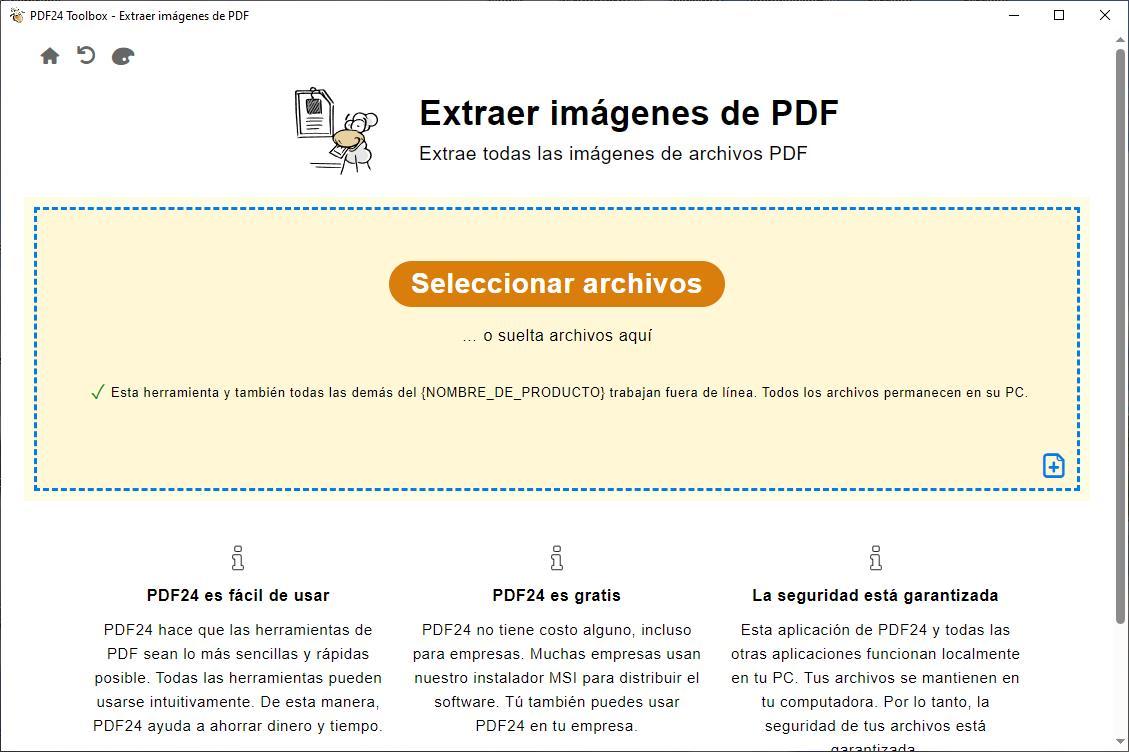 Page principale de PDF24 pour télécharger des images à partir d'un PDF